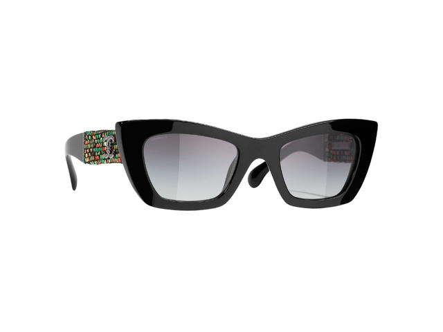 Chanel Chanel Cat Eye Sunglasses In Green-Red Acetate-Tweed-Diamanté With Grey-Gradient Lenses - view 1
