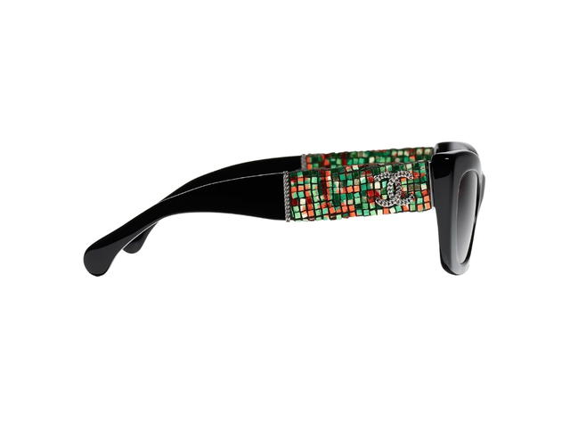 Chanel Chanel Cat Eye Sunglasses In Green-Red Acetate-Tweed-Diamanté With Grey-Gradient Lenses - view 3