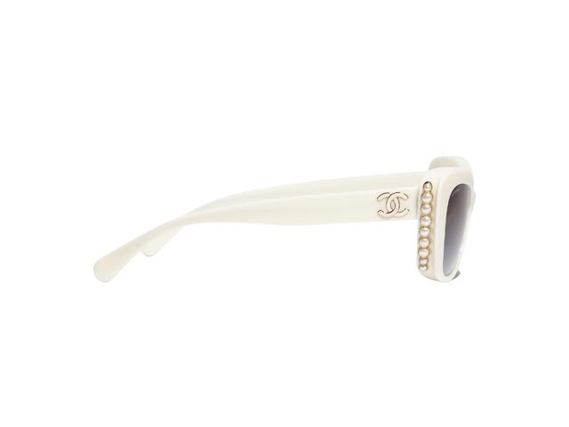 Chanel Chanel Cat Eye Sunglasses In White Acetate Frame-Glass Pearls With Gray Gradient Lenses - view 3