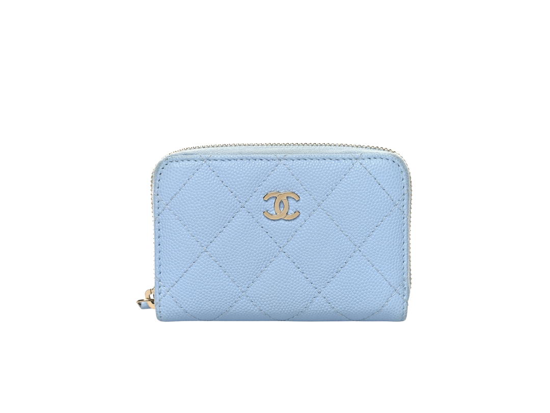 Chanel Chanel Caviar Quilted Zip Coin In Grained Shiny Calfskin With Gold Hardware Purse Light Blue