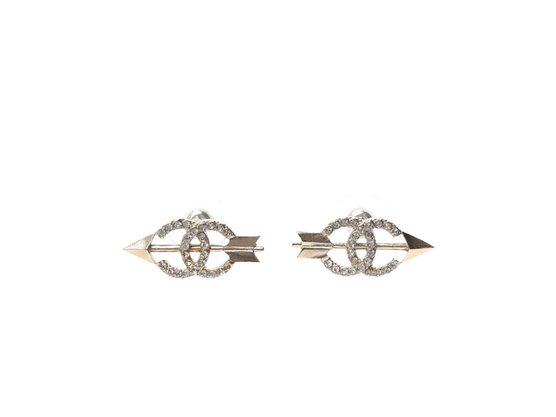 Chanel Chanel CC Arrow Earrings In Metal Crystal Gold