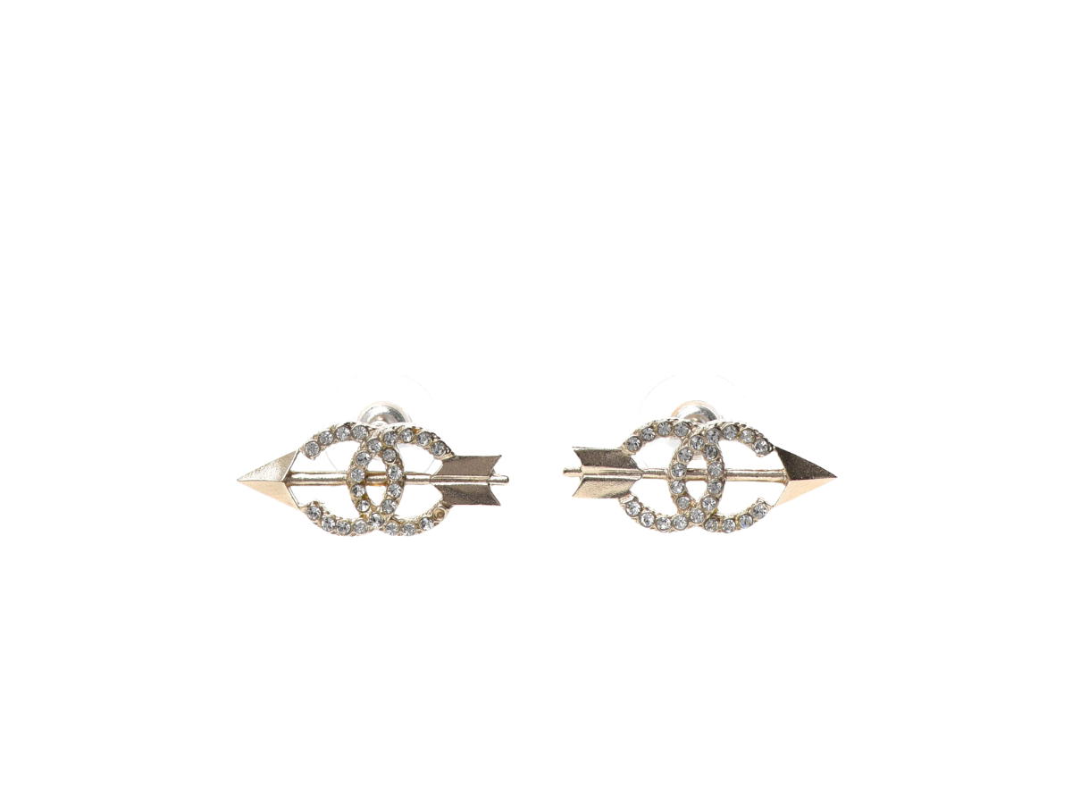 Chanel Chanel CC Arrow Earrings In Metal Crystal Gold