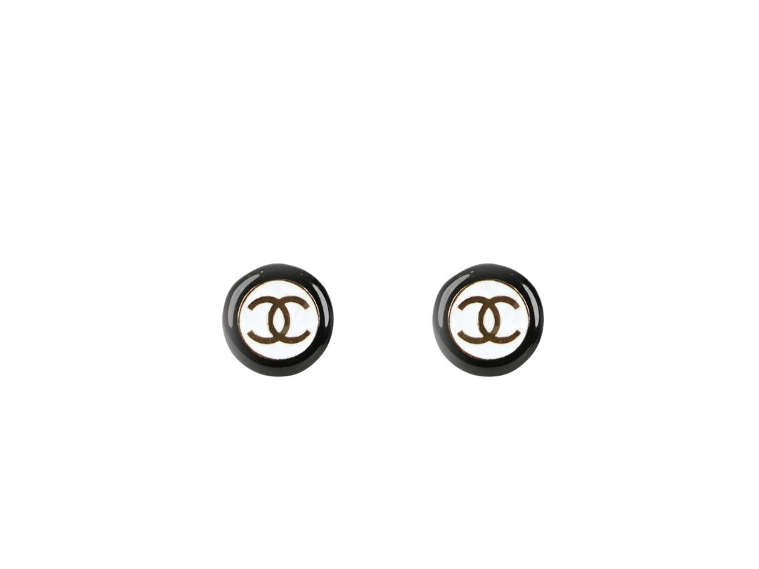 Chanel Chanel CC Logo Earrings In Metal Gold and White Black