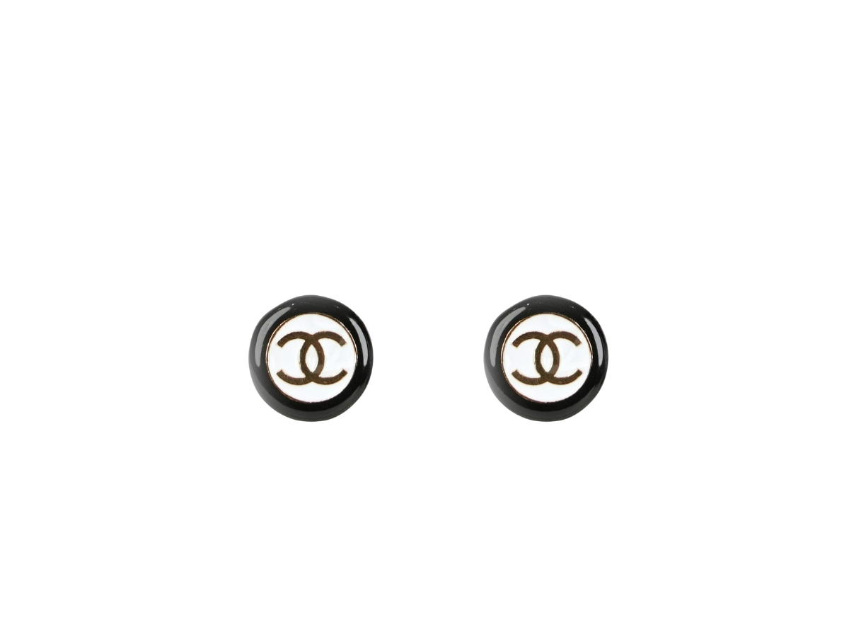 Chanel Chanel CC Logo Earrings In Metal Gold and White Black