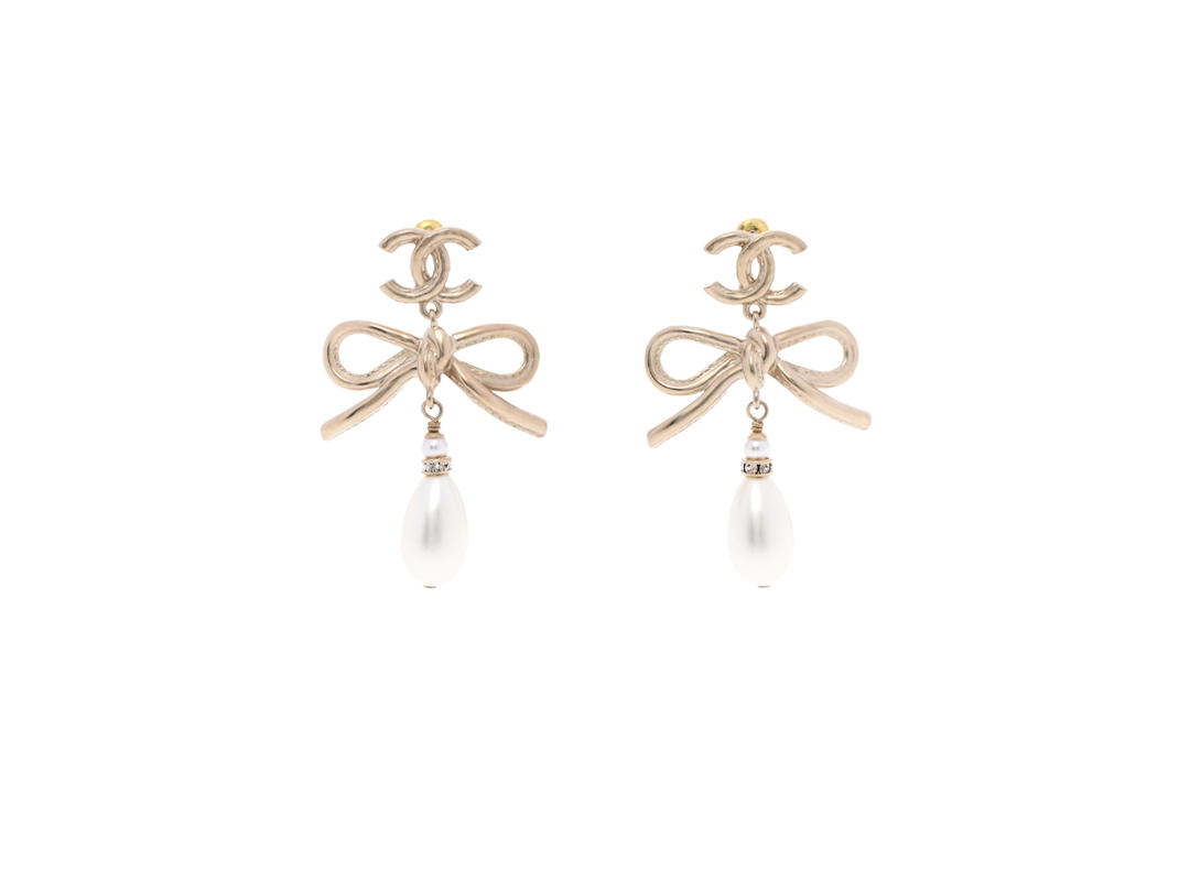 Chanel Chanel CC Drop Earrings In Pearly White With Crystal Gold