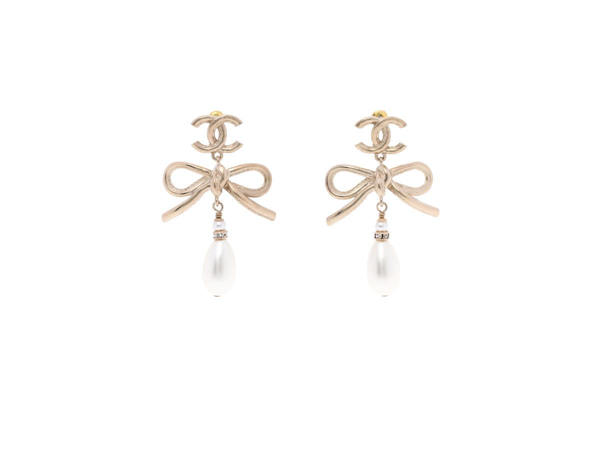 Chanel Chanel CC Drop Earrings In Pearly White With Crystal Gold