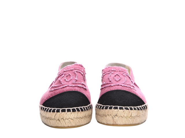 Chanel Chanel CC Espadrilles In Cotton and Linen Pink Black - view 3