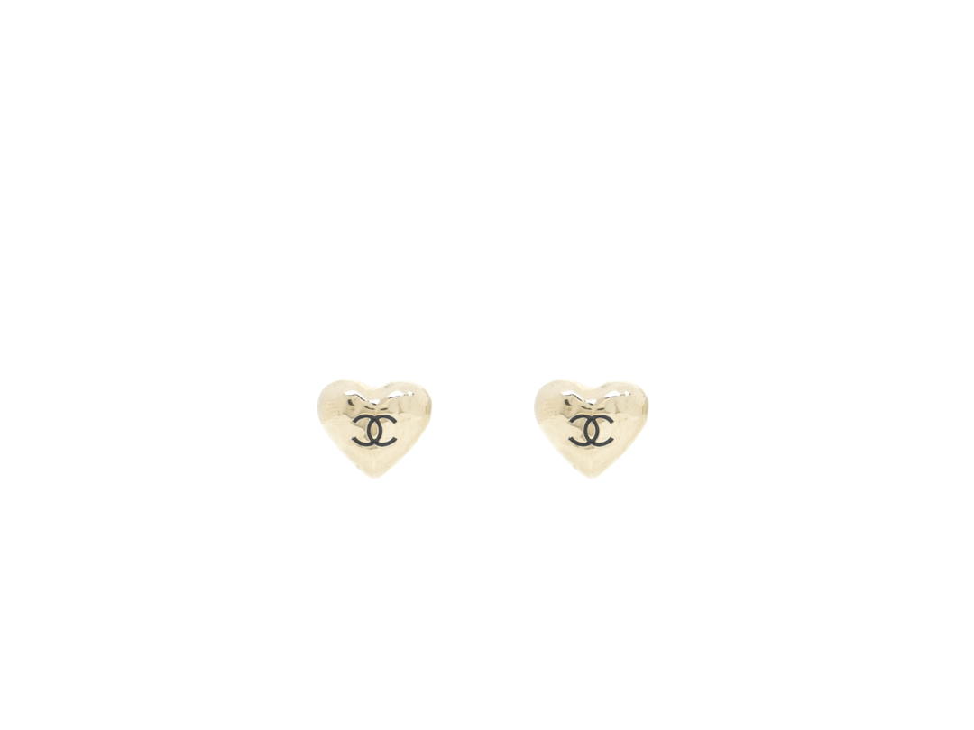 Chanel Chanel CC Heart Earrings In Gold With Black CC Logo