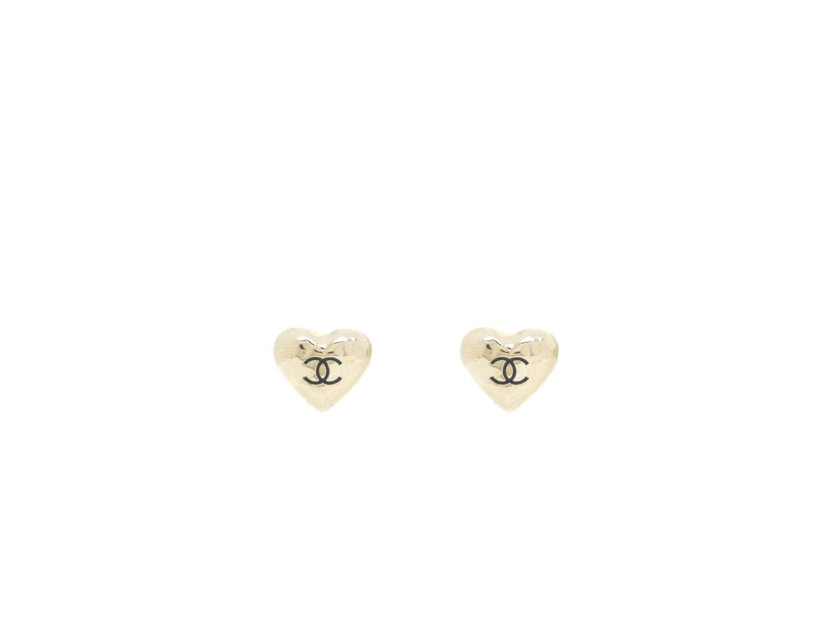 Chanel Chanel CC Heart Earrings In Gold With Black CC Logo