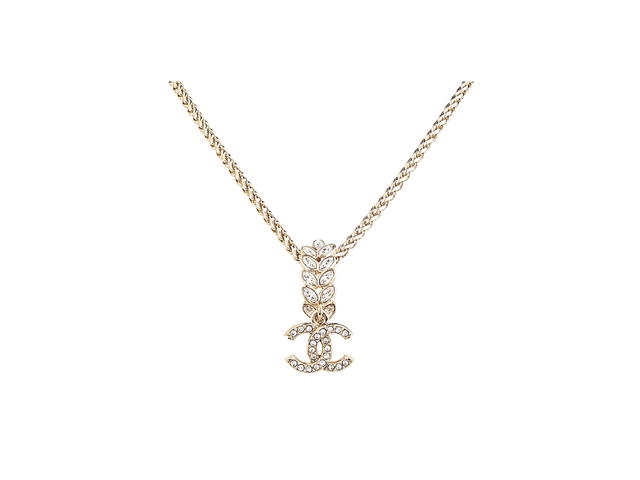 Chanel Chanel CC Logo Metal Inlaid Rhinestone Leaf Buckle Necklace In Gold With Crystals - view 1