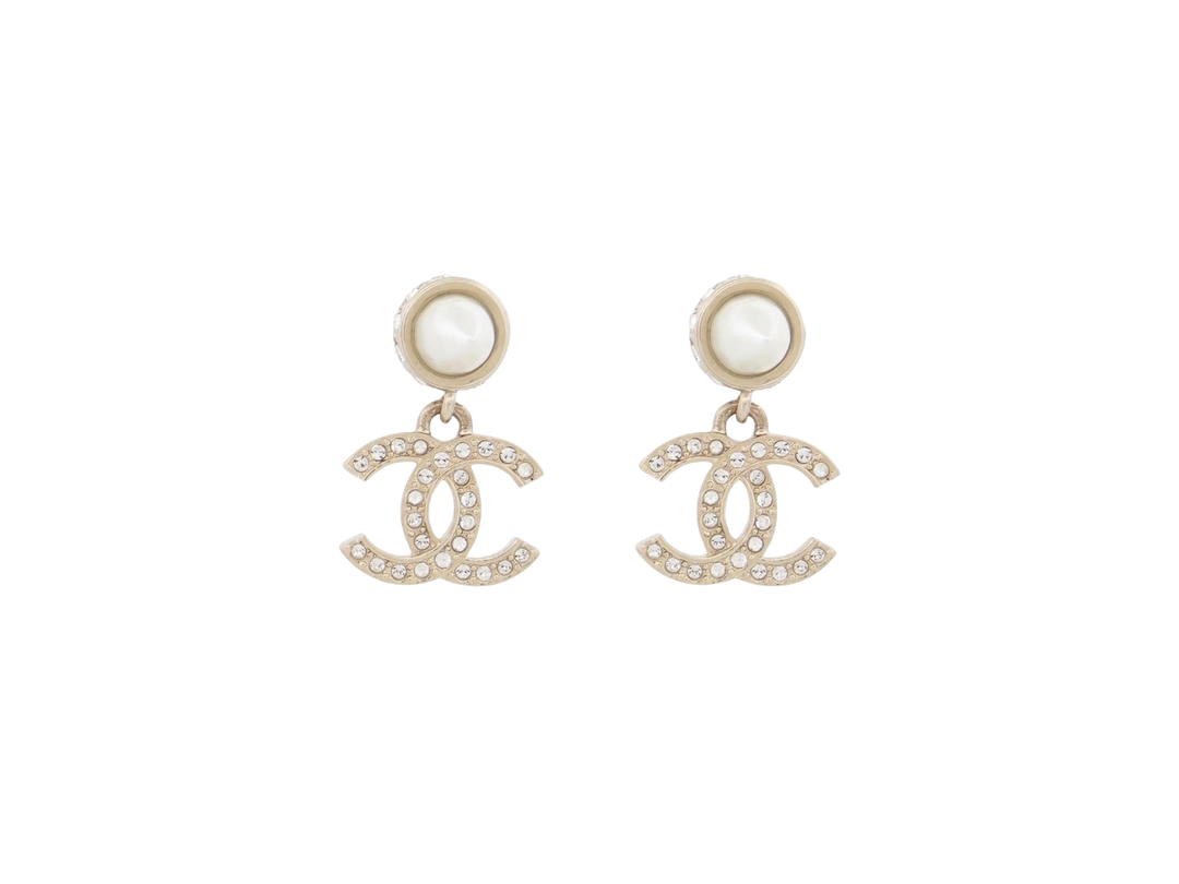 Chanel Chanel CC Logo Pendant Earrings In Strass Pearls Earrings Gold
