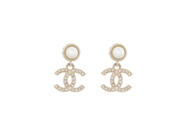 Chanel Chanel CC Logo Pendant Earrings In Strass Pearls Earrings Gold - view 1