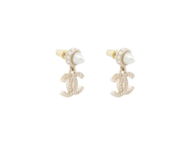 Chanel Chanel CC Logo Pendant Earrings In Strass Pearls Earrings Gold - view 2