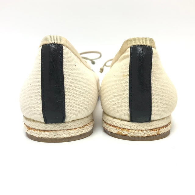 Chanel CHANEL CC Mark Espado Ribbon Bicolor Flat Shoes pumps Canvas White/Black - view 5