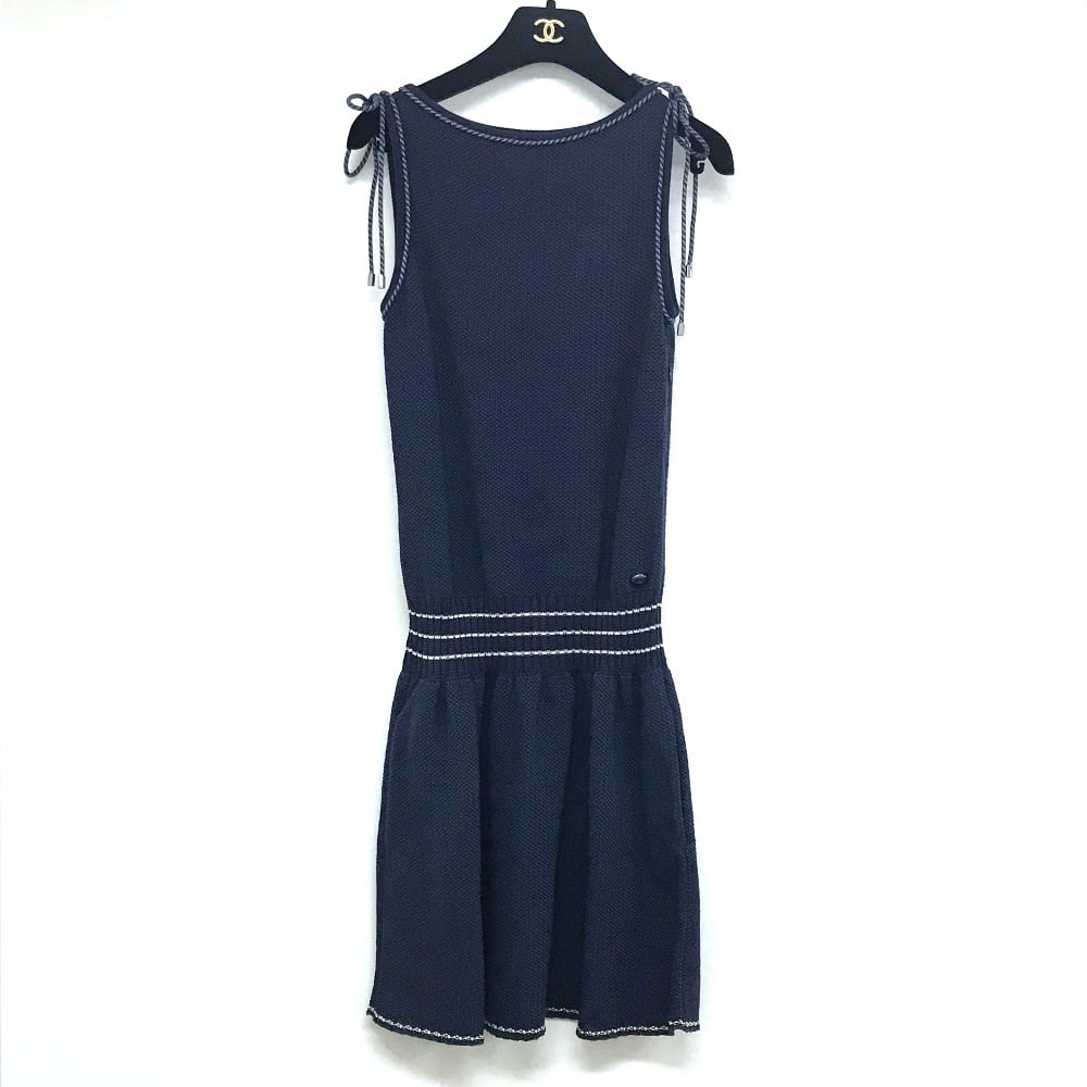 Chanel CHANEL CC Mark Sleeveless Dress Tops cotton Navy 34