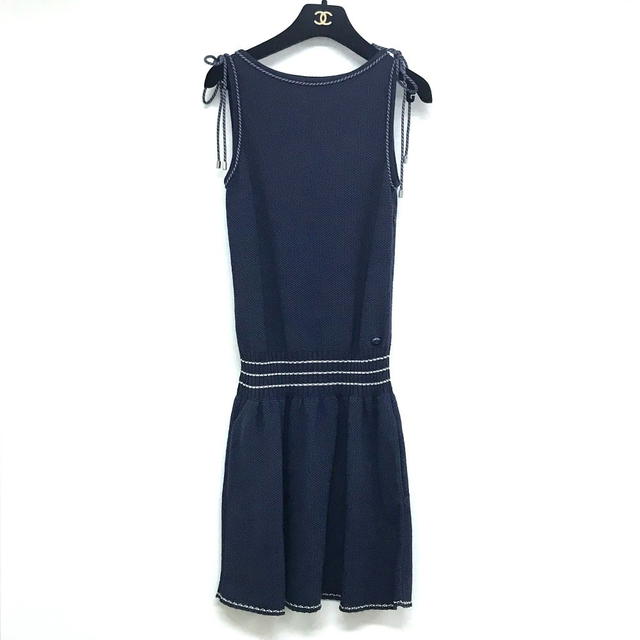 Chanel CHANEL CC Mark Sleeveless Dress Tops cotton Navy 34 - view 1