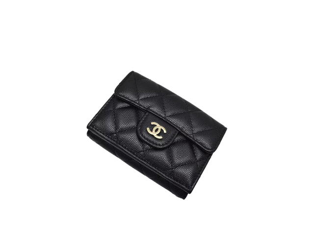 Chanel Chanel CC Matelasse Classic Small Tri-fold wallet In Caviar skin Black - view 1
