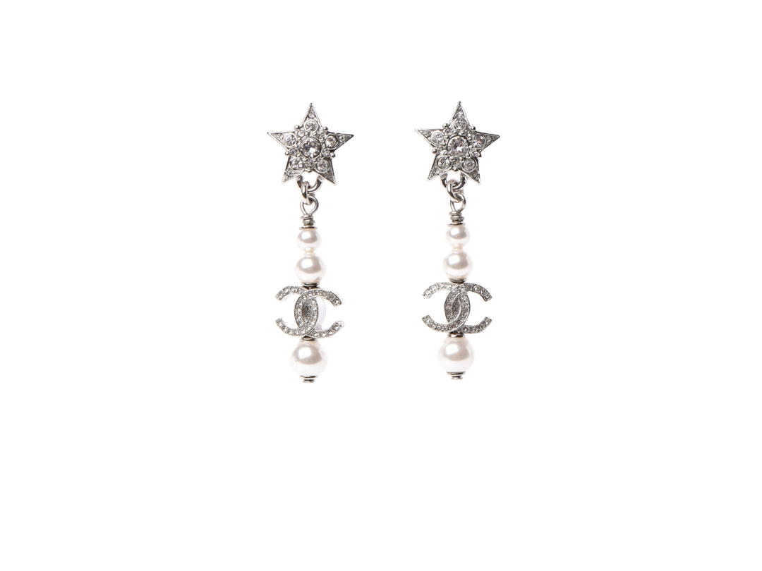 Chanel Chanel CC Star Drop Earrings In Crystal Pearl Silver