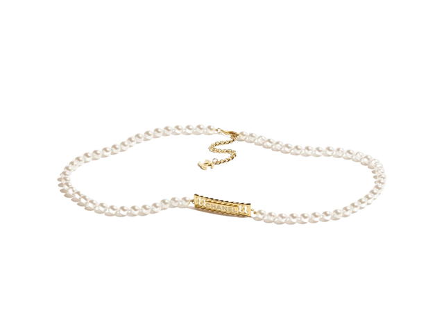 Chanel Chanel Chain Belt In Square Chain Lettering Metal-Glass Pearls-Diamantés With Gold-Pearly White-Crystal - view 1