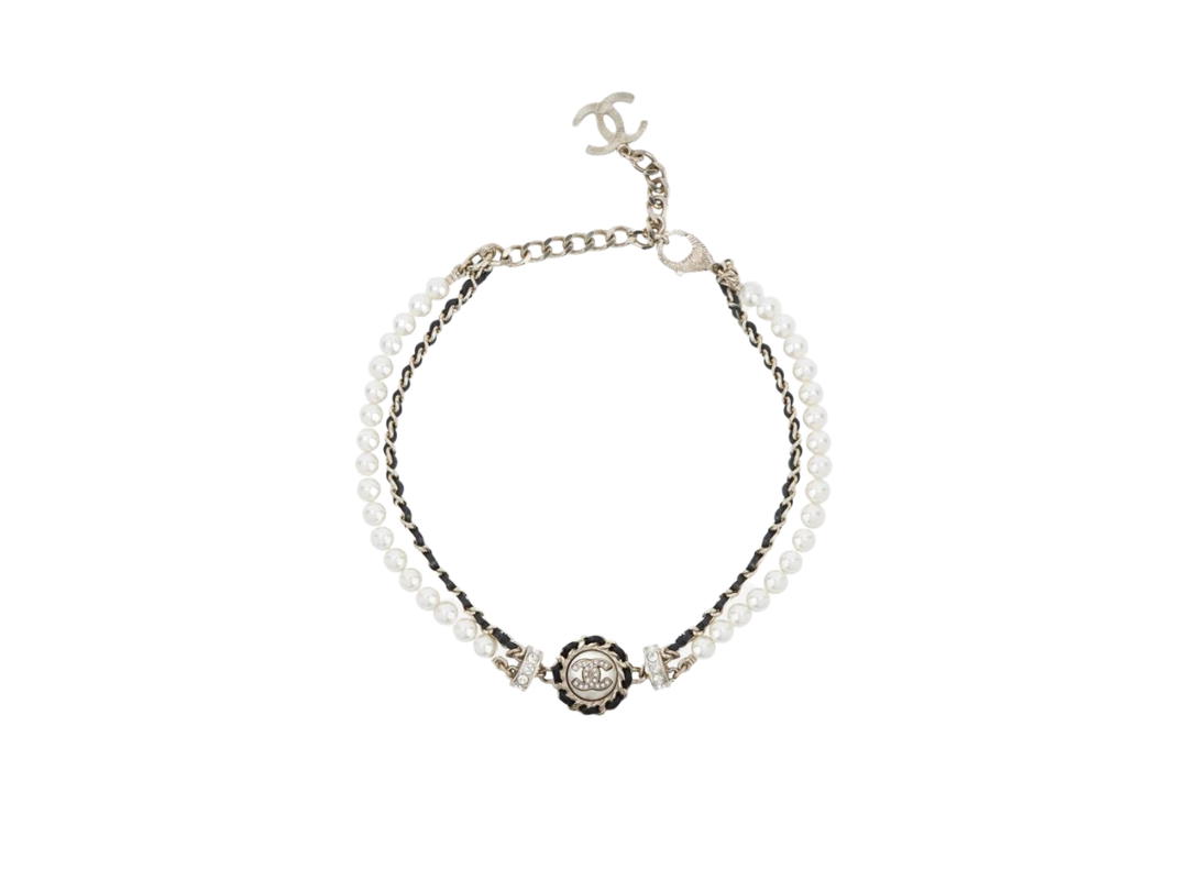 Chanel Chanel Choker In Lambskin With Metal-Pearl-Gold And Crystal Black