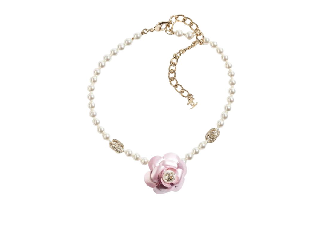 Chanel Chanel Choker In Metal-Glass-Pearls-Gold With Pink Pearly Flower Detail