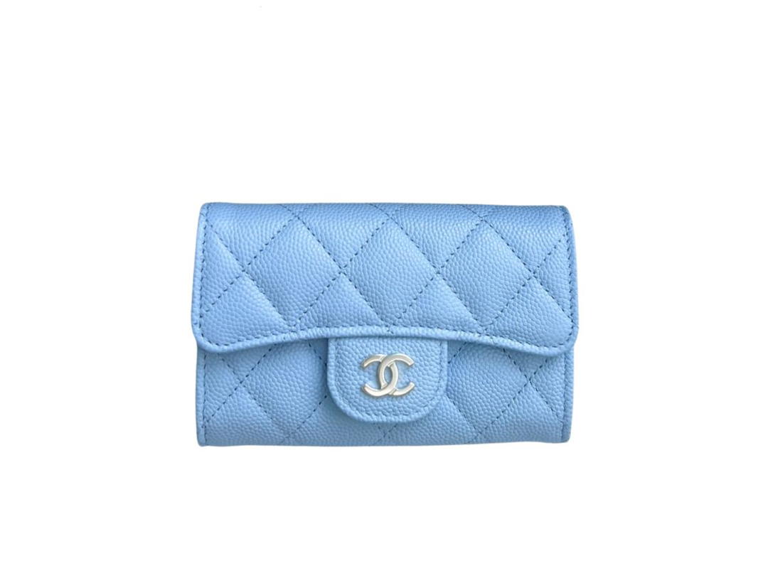 Chanel Chanel Classic Flap Card Holder In Grained Shiny Calfskin With Gold Hardware Light Blue