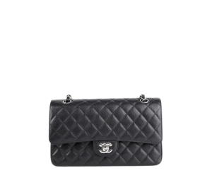 Chanel Classic Handbag In Grained Calfskin With Silver-Tone Metal Hardware Black