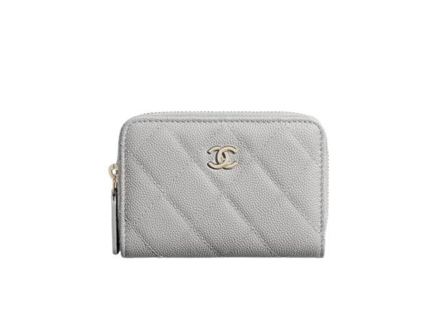 Chanel Chanel Classic Zipped Coin Purse In Grained Calfskin With Gold Hardware Grey - view 1