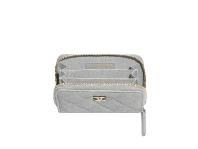 Chanel Chanel Classic Zipped Coin Purse In Grained Calfskin With Gold Hardware Grey - view 4