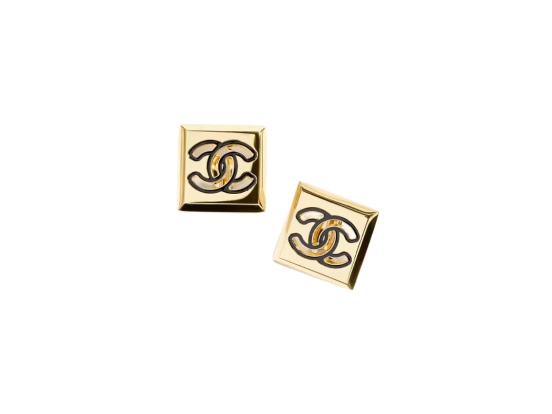 Chanel Chanel Clip-On Stud Earrings In CC Gold Metal-Resin Black