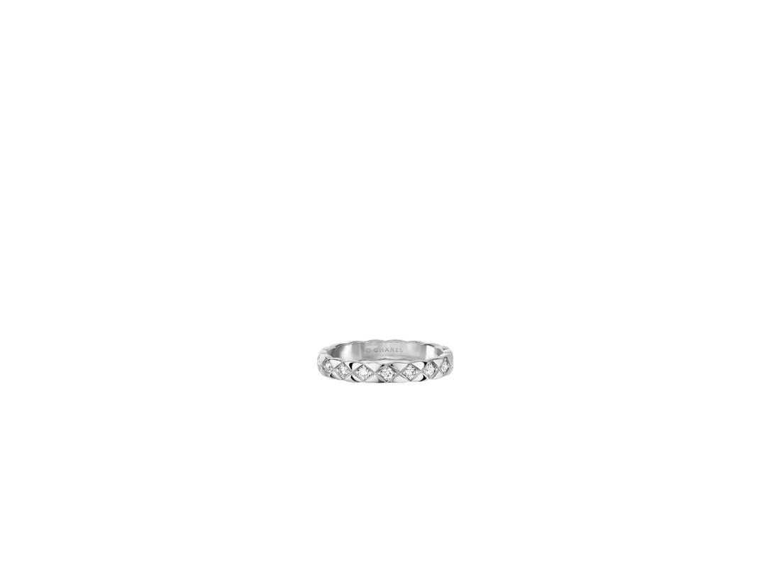 Chanel Chanel Coco Crush Ring Mini Version In 18k White Gold With Quilted Motif-Diamond