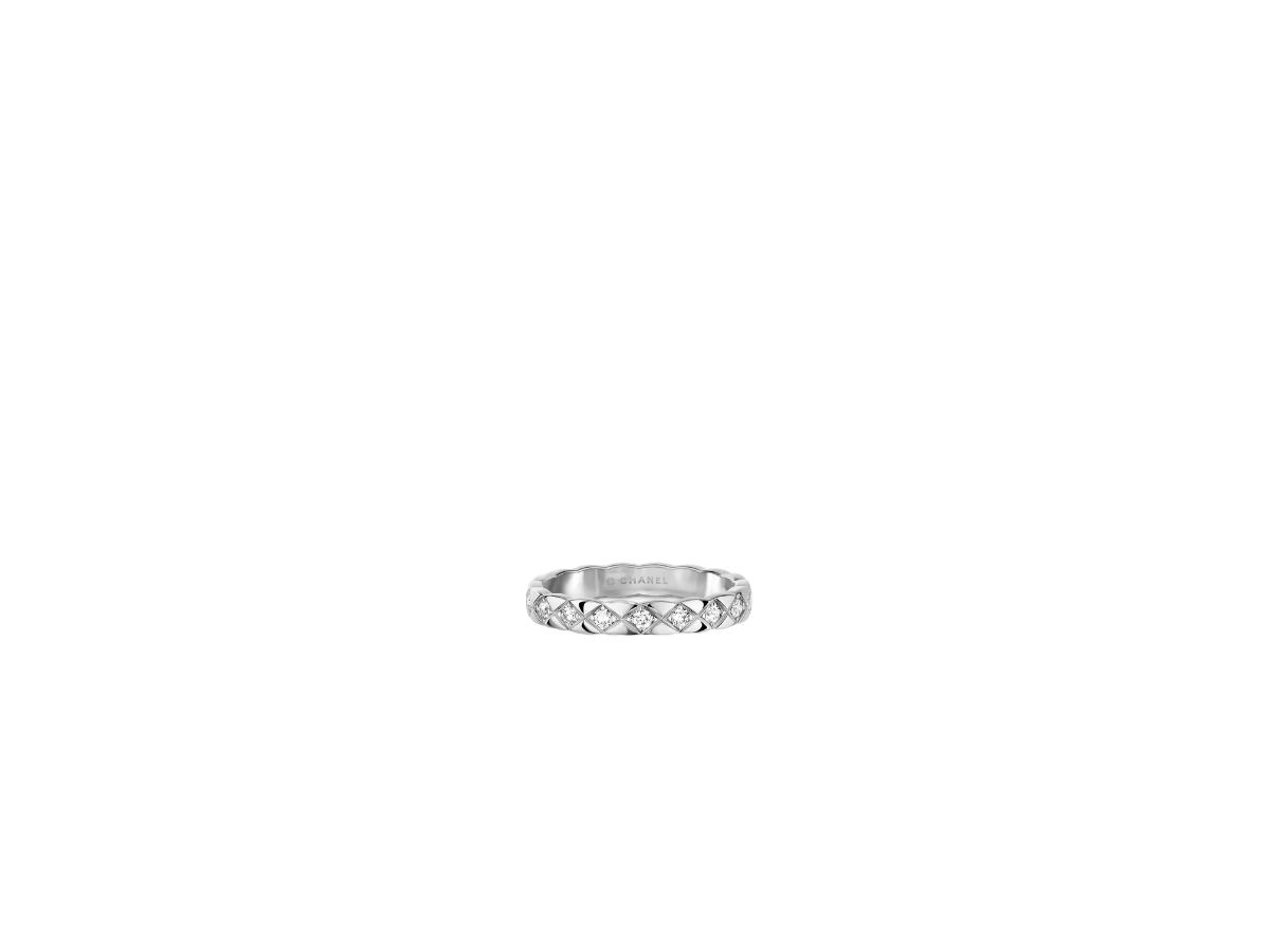 Chanel Chanel Coco Crush Ring Mini Version In 18k White Gold With Quilted Motif-Diamond