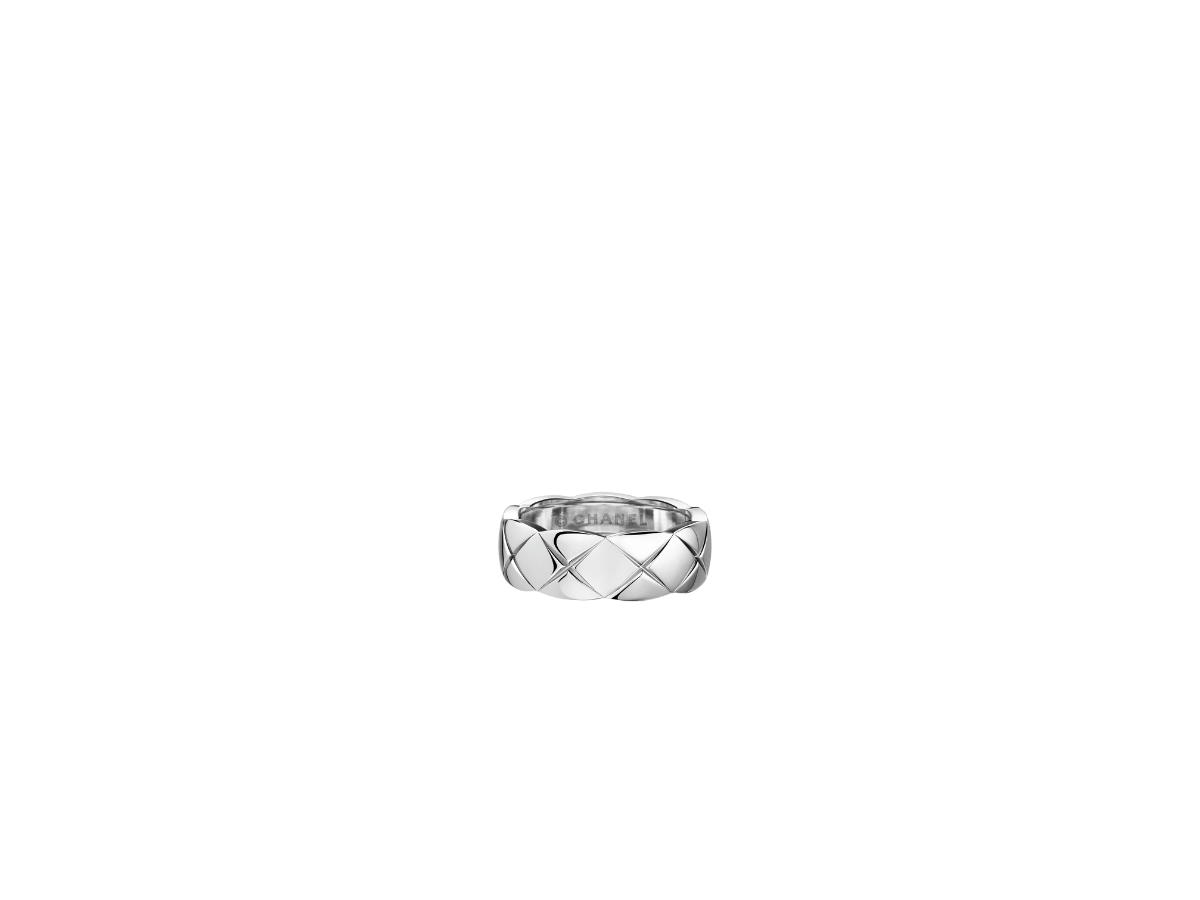 Chanel Chanel Coco Crush Ring Small Version In 18k White Gold With Quilted Motif