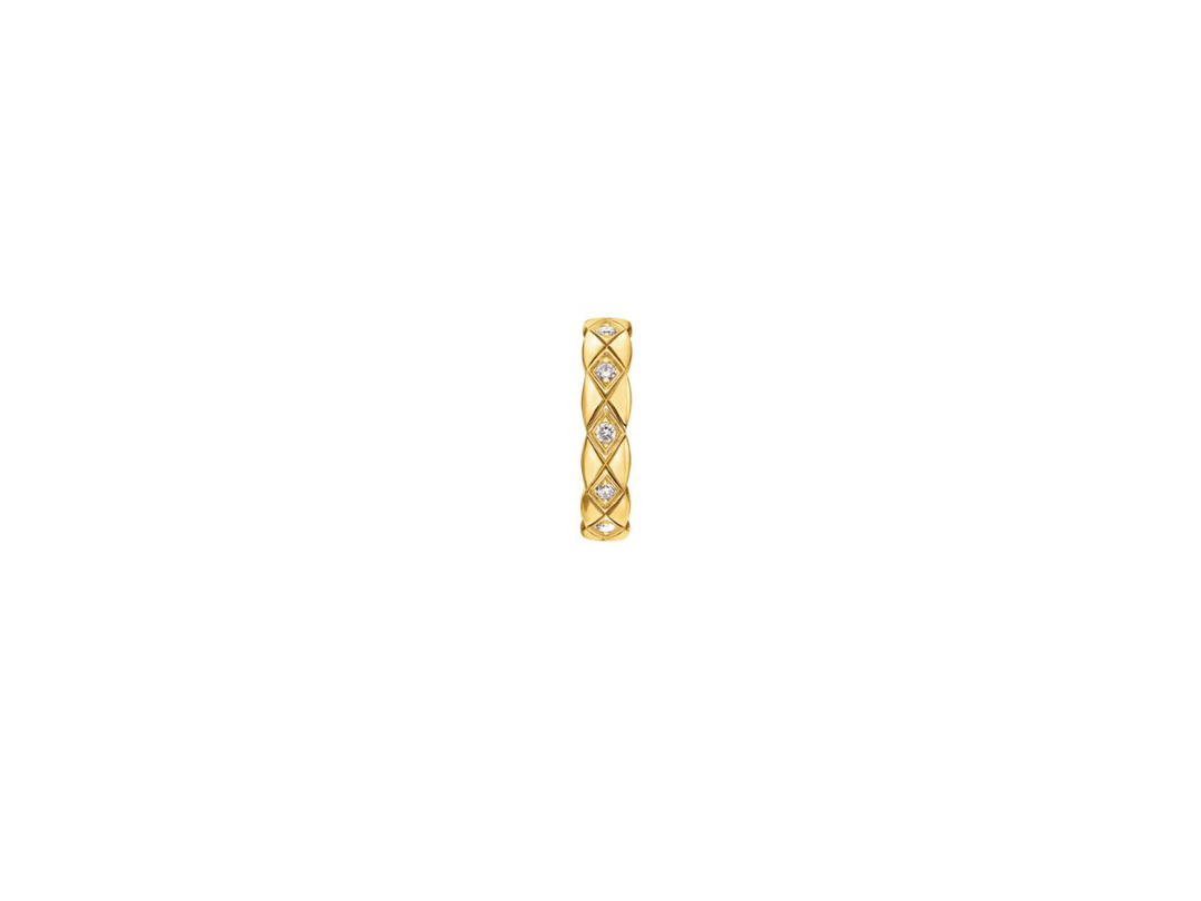 Chanel Chanel Coco Crush Single Earring In 18K Yellow Gold With Quilted Motif And Diamonds