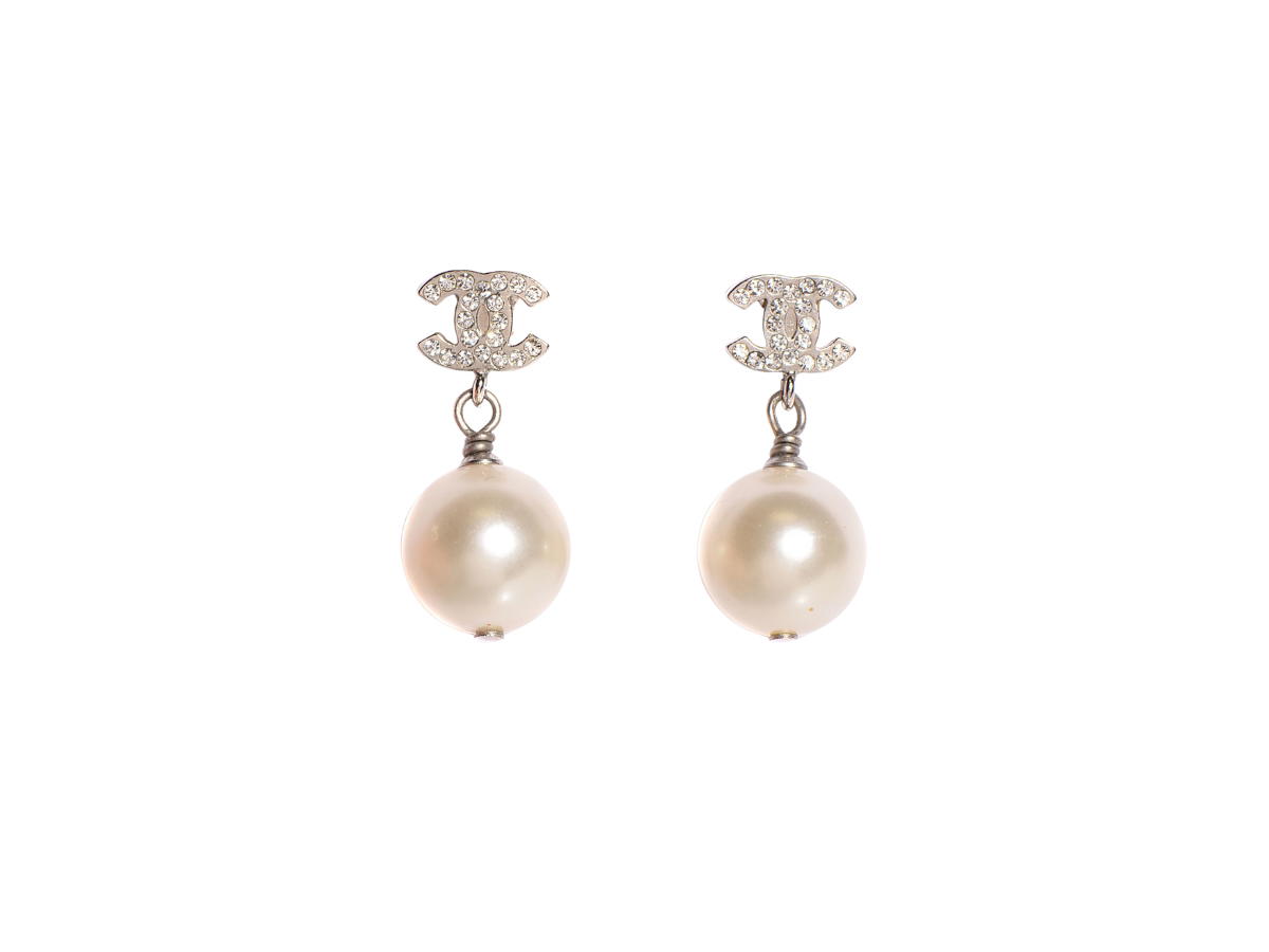 Chanel Chanel Crystal Pearl CC Drop Earrings Silver
