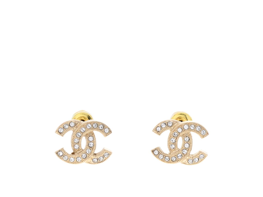 Chanel Chanel Crystal Timeless CC Earrings Light Gold
