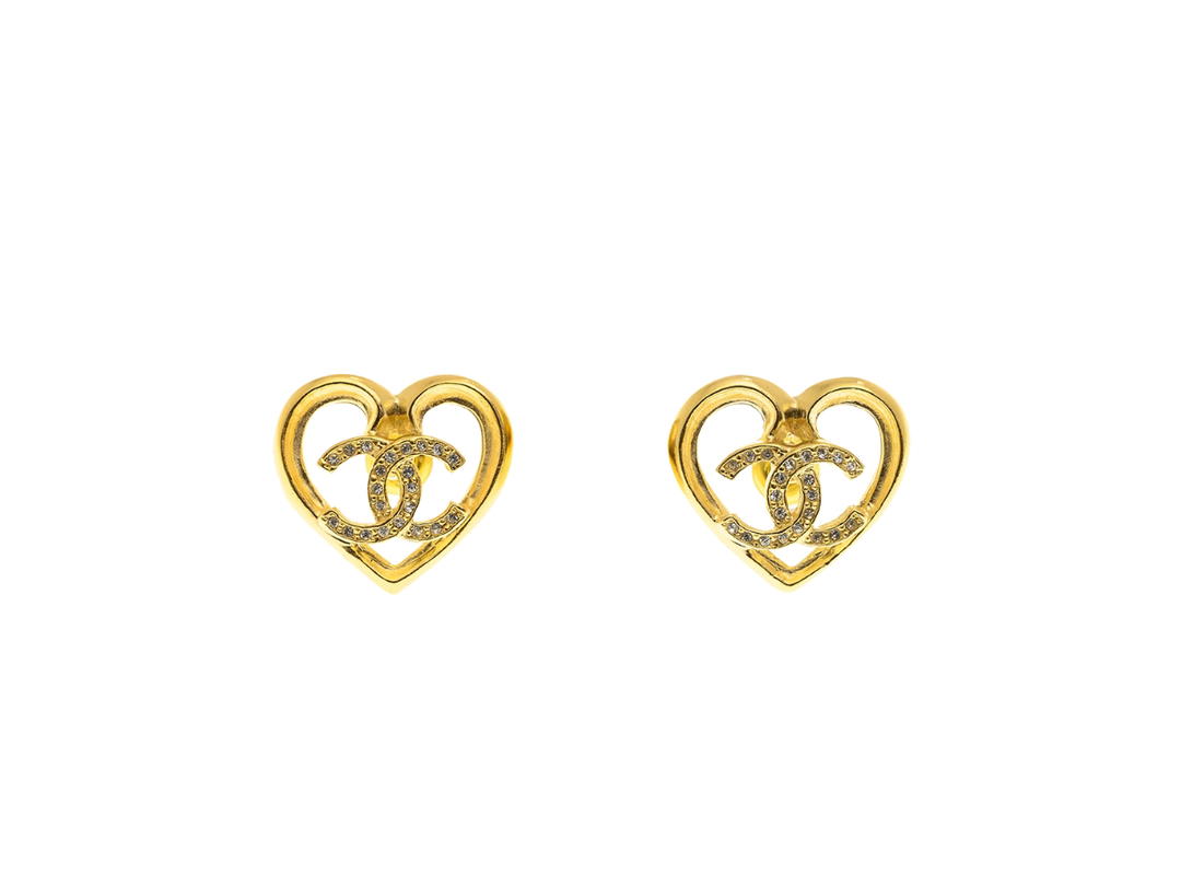 Chanel Chanel Earrings In Heart Shape With Crystal Gold Metal Hardware
