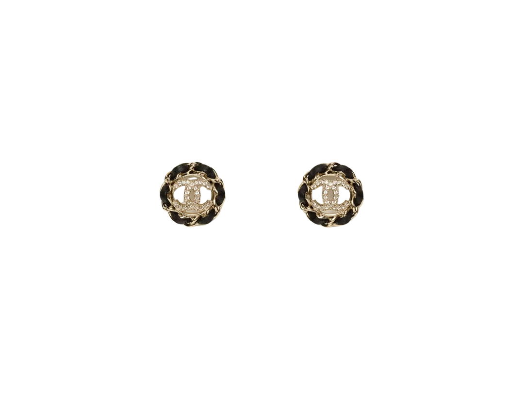 Chanel Chanel Earrings In Oval CC Gold Metal Black Lambskin-Strass With Crystal