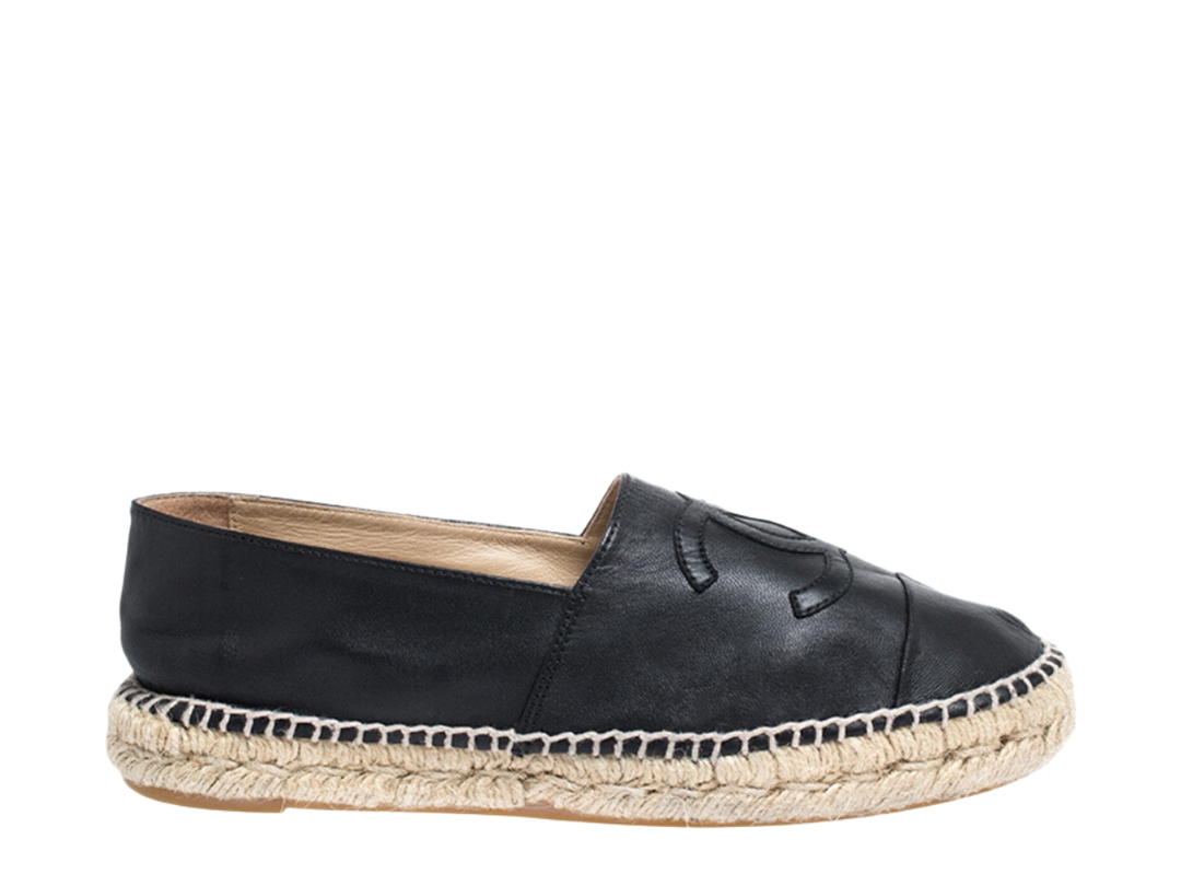 Chanel Chanel Espadrilles In Black Leather CC Cap