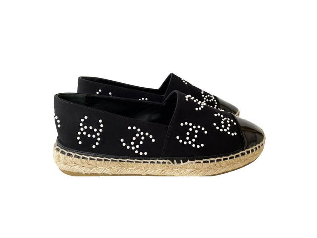 Chanel Chanel Espadrilles In Imitation Pearls And Patent Calfskin Black White Black (W) - view 1