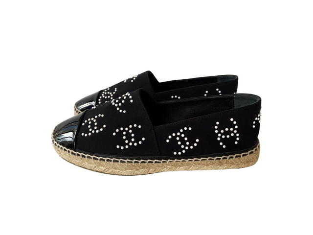 Chanel Chanel Espadrilles In Imitation Pearls And Patent Calfskin Black White Black (W) - view 2