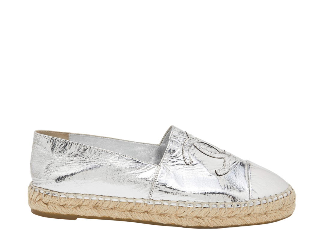 Chanel Chanel Espadrilles In Metallic Leather Silver