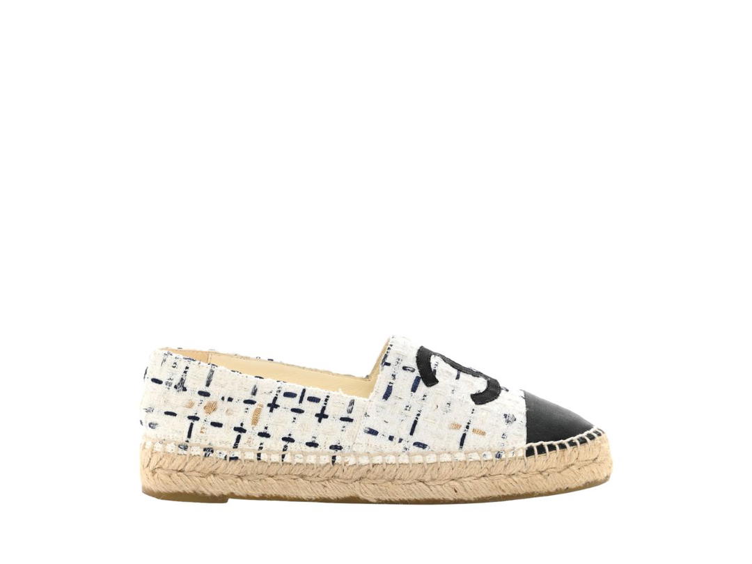 Bally Chanel Espadrilles In Tweed And Grosgrain White Black