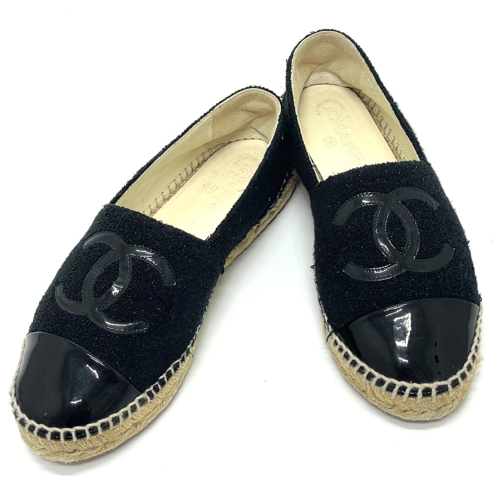 Chanel CHANEL G29762 CCCC Mark Espadrille Flat shoes Slip-on tweed / enamel Black 9