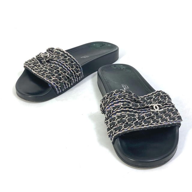 Chanel CHANEL G31627 CC Mark 6 consecutive Chain shoes flat flats Sandals Leather Black - view 1
