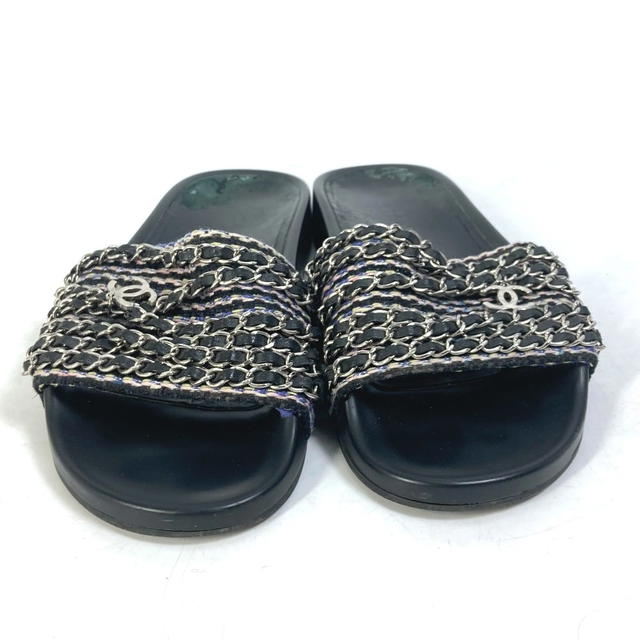 Chanel CHANEL G31627 CC Mark 6 consecutive Chain shoes flat flats Sandals Leather Black - view 2