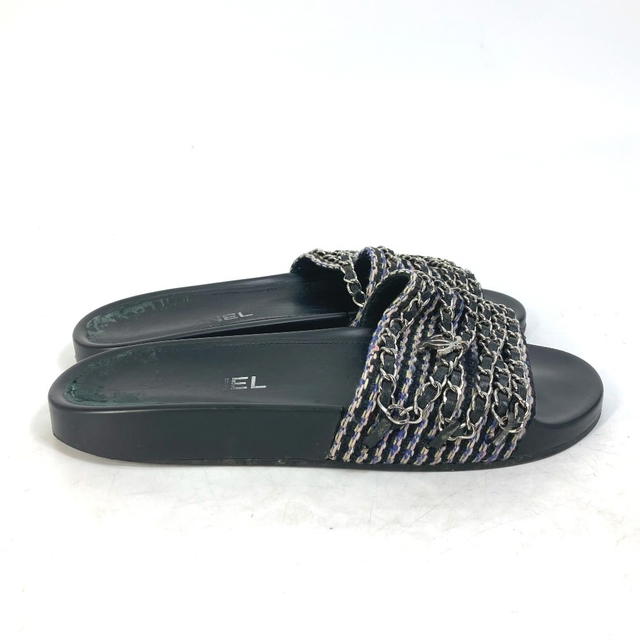 Chanel CHANEL G31627 CC Mark 6 consecutive Chain shoes flat flats Sandals Leather Black - view 4