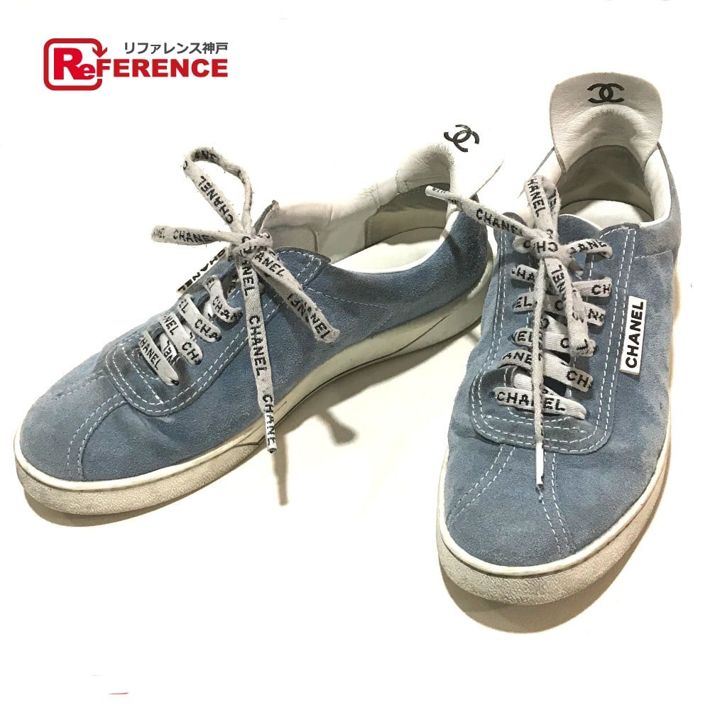 Chanel CHANEL G34085 X51128 19C Logo Lace Shoes Sneakers Light Blue x White