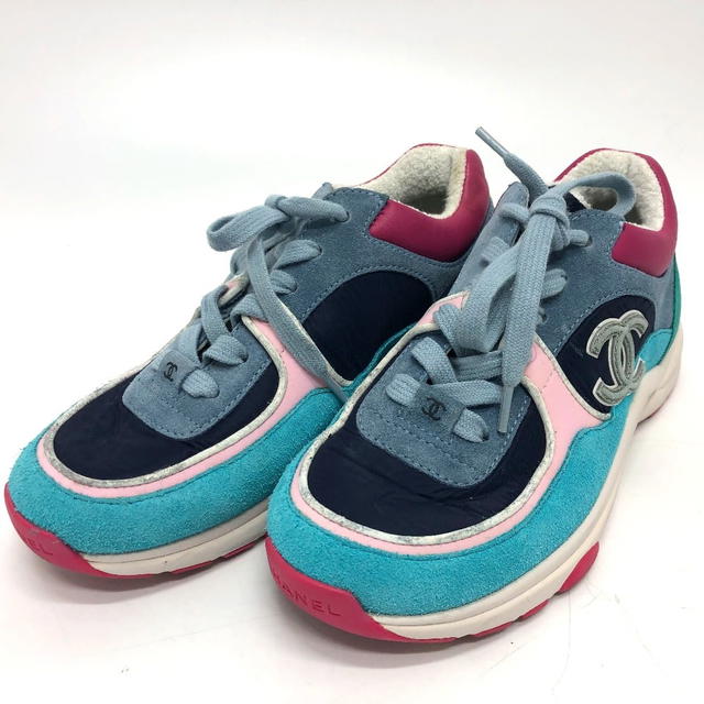 Chanel CHANEL G34360 CC CC Mark Low cut apparel shoes sneakers suede Navy - view 2