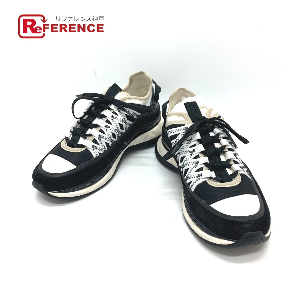 Chanel CHANEL G46260 25C Spindle CC Mark Fabric Sneakers Shoes suede Black/White
